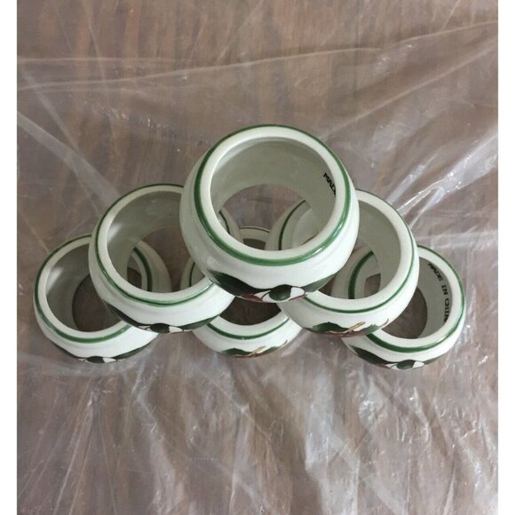 VTG Ceramic Napkin Rings White Apples Cherries 1.25" Set Of‎ 6 Farmhouse Cottage - Picture 10 of 10